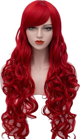 Bopocoko Extra Long Red Wigs 32 Inches Cosplay Party Wig Spiral Curly Synthetic Hair Wigs for Women BU144 in Kuwait