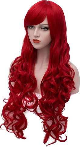 Bopocoko Extra Long Red Wigs 32 Inches Cosplay Party Wig Spiral Curly Synthetic Hair Wigs for Women BU144 in Kuwait