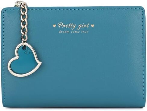 Sunwel Fashion Small Wallet with Heart Pendant Bifold Wallet Zipper Pocket Cash Card Holder Coin Purse for Women Girls (PINK, HEART CHARM) in Kuwait
