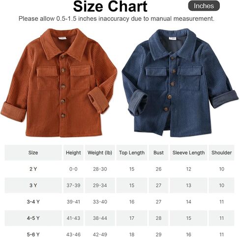 PATPAT Toddler Boy Corduroy Jacket Fall Winter Shirt Long Sleeve Lapel Pocket and Button Design Jacket Outwear Clothes in Saudi Arabia