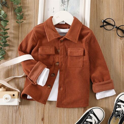 PATPAT Toddler Boy Corduroy Jacket Fall Winter Shirt Long Sleeve Lapel Pocket and Button Design Jacket Outwear Clothes in Saudi Arabia