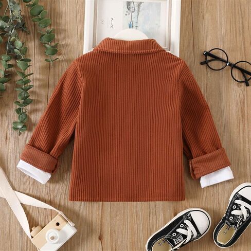 PATPAT Toddler Boy Corduroy Jacket Fall Winter Shirt Long Sleeve Lapel Pocket and Button Design Jacket Outwear Clothes in Saudi Arabia