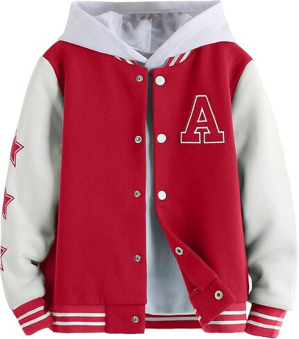 SHENHE Boy's Button Up Varsity Jacket Color Block Letter Print Baseball Bomber Jacket in Kuwait