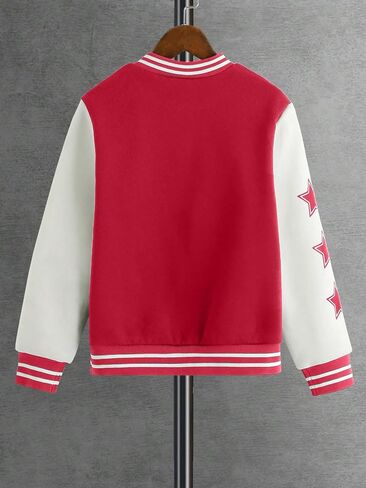 SHENHE Boy's Button Up Varsity Jacket Color Block Letter Print Baseball Bomber Jacket in Kuwait