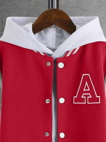 SHENHE Boy's Button Up Varsity Jacket Color Block Letter Print Baseball Bomber Jacket in Kuwait