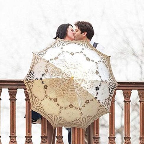 الدانتيل مظلة الزفاف المظلة للعروس القطن موضة مقبض خشبي مظلة الديكور الأسود in Kuwait
