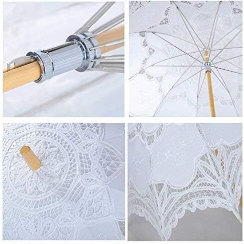 الدانتيل مظلة الزفاف المظلة للعروس القطن موضة مقبض خشبي مظلة الديكور الأسود in Kuwait