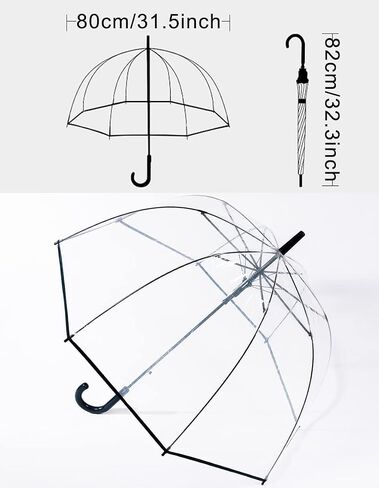 ThreeH Clear Bubble Umbrella Curved Handle Sturdy Plastic Transparent Dome 8 Ribs Auto Open Stick Umbrella in Kuwait