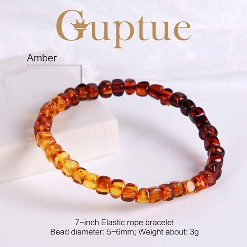 Guptue Natural Baltic Amber Bracelet for Adults (Women/Men)/ Baltic Amber Rainbow Beads Certified Amber Jewelry/Stretch Handmade Gemstone Wristband in Saudi Arabia