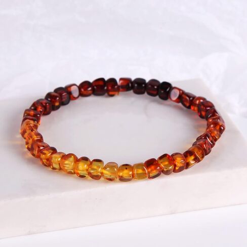 Guptue Natural Baltic Amber Bracelet for Adults (Women/Men)/ Baltic Amber Rainbow Beads Certified Amber Jewelry/Stretch Handmade Gemstone Wristband in Saudi Arabia