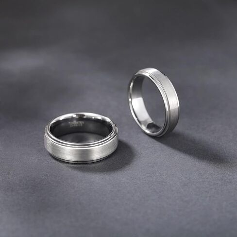 SHINYSO 6mm 8mm Mens Tungsten Carbide Rings Wedding Band Matte Comfort Fit Black/Silver in Kuwait