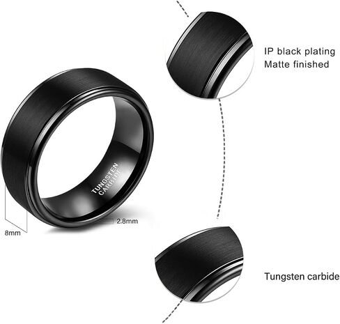 SHINYSO 6mm 8mm Mens Tungsten Carbide Rings Wedding Band Matte Comfort Fit Black/Silver in Kuwait