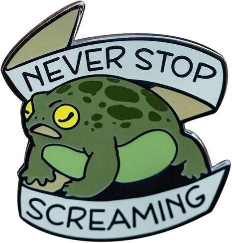 دبوس بروش بتصميم كرتوني مضحك بعبارة «Never Stop Screaming» بتصميم ضفدع مطر، دبوس بروش معدني مطلي بالمينا لشنط الظهر والملابس والشنط والجاكيتات والقبعات، هدايا مجوهرات عصرية، معدن، بدون احجار كريمة in Kuwait