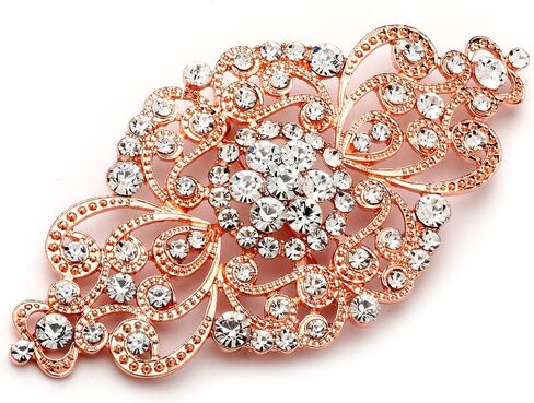 Mariell Vintage Bridal Crystal Brooch Pin, 4" Wide, Rose Gold Wedding Pin, Rhinestone Brooch for Brides and Wedding, Art Deco Fashion Accessory in Saudi Arabia