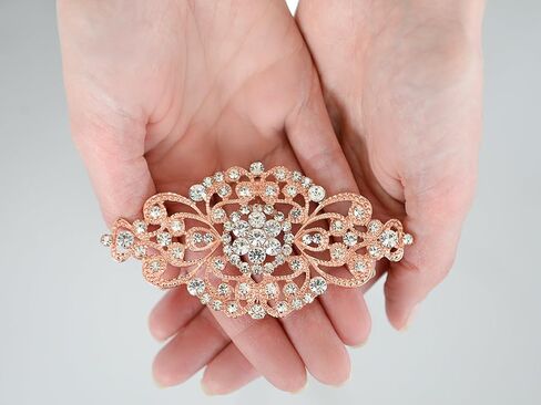 Mariell Vintage Bridal Crystal Brooch Pin, 4" Wide, Rose Gold Wedding Pin, Rhinestone Brooch for Brides and Wedding, Art Deco Fashion Accessory in Saudi Arabia
