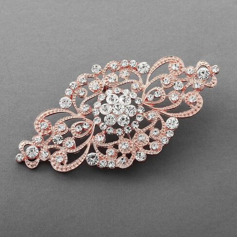 Mariell Vintage Bridal Crystal Brooch Pin, 4" Wide, Rose Gold Wedding Pin, Rhinestone Brooch for Brides and Wedding, Art Deco Fashion Accessory in Saudi Arabia