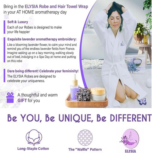 ELYSIA - رداء قطن وافل فاخر للنساء مع لف منشفة الشعر - أرواب حمام سبا للفنادق للنساء - 100% قطن تركي in Kuwait