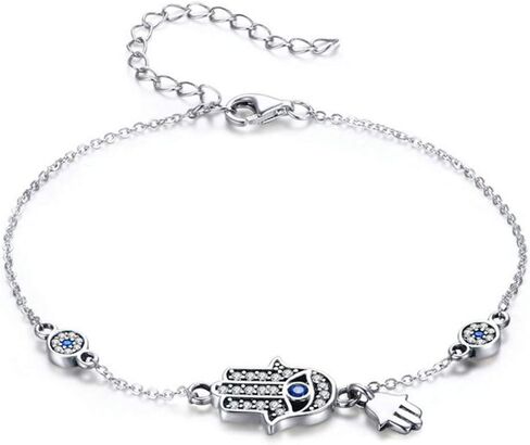 SLUYNZ 925 Sterling Silver Fatima Hamsa Hand Evil Eye Bracelet for Women Teen Girls Blue Round Eyes Bracelet in Saudi Arabia