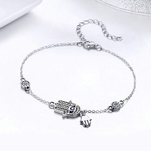 SLUYNZ 925 Sterling Silver Fatima Hamsa Hand Evil Eye Bracelet for Women Teen Girls Blue Round Eyes Bracelet in Saudi Arabia