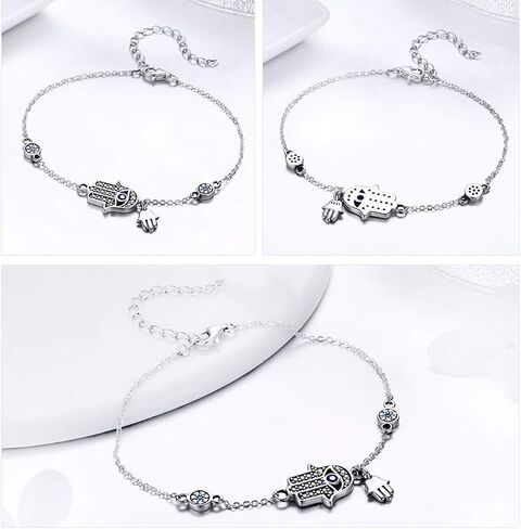 SLUYNZ 925 Sterling Silver Fatima Hamsa Hand Evil Eye Bracelet for Women Teen Girls Blue Round Eyes Bracelet in Saudi Arabia