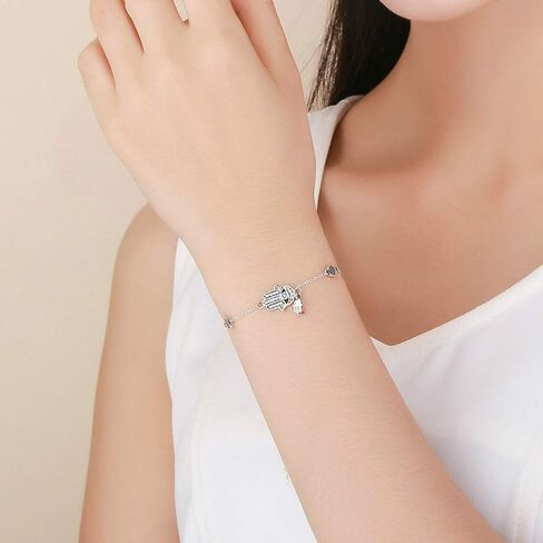 SLUYNZ 925 Sterling Silver Fatima Hamsa Hand Evil Eye Bracelet for Women Teen Girls Blue Round Eyes Bracelet in Saudi Arabia