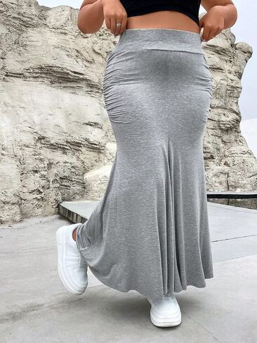 Floerns Women's Plus Size Casual High Waist Bodycon Ruched Maxi Long Skirt in Saudi Arabia