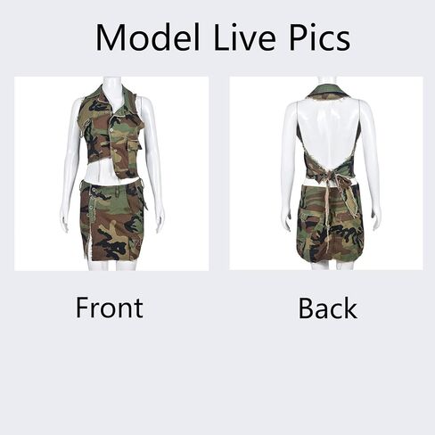 LEOROO ملابس نسائية مموهة مكونة من قطعتين تنورة صيفية غير رسمية ورسن مثير بدون ظهر مجموعة علوية قصيرة Y2K بدلة لطيفة in Kuwait