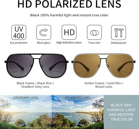 نظارات شمسية SUNGAIT Polygon Aviator للرجال نظارات شمسية مربعة عصرية مستقطبة وظلال طيار كلاسيكية للحماية من الأشعة فوق البنفسجية in Kuwait