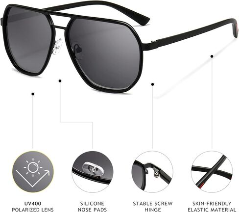 نظارات شمسية SUNGAIT Polygon Aviator للرجال نظارات شمسية مربعة عصرية مستقطبة وظلال طيار كلاسيكية للحماية من الأشعة فوق البنفسجية in Kuwait