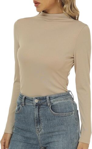 LaLaLa Womens 2023 Long Sleeve Shirts Mock Turtleneck Base Layer Fitted Slim Fit Blouse Tops (XS-XL) in Kuwait