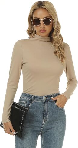 LaLaLa Womens 2023 Long Sleeve Shirts Mock Turtleneck Base Layer Fitted Slim Fit Blouse Tops (XS-XL) in Kuwait