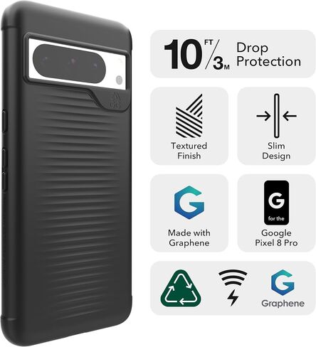 حافظة ZAGG Luxe Google Pixel 8 Pro - تصميم نحيف وأنيق مع حماية من السقوط بطول 10 أقدام، مصنوعة من محتوى معاد تدويره بنسبة 100%، حافظة هاتف متوافقة مع الشحن اللاسلكي، شفافة in Saudi Arabia