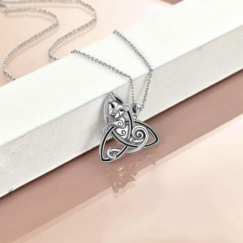 POPLYKE Celtic Cat Necklace/Cat Urn Necklace for Women Sterling Silver Triquetra Celtic Trinity Knot Necklace for Girls Halloween Jewelry Gifts in Kuwait