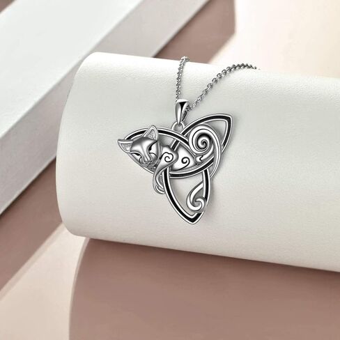 POPLYKE Celtic Cat Necklace/Cat Urn Necklace for Women Sterling Silver Triquetra Celtic Trinity Knot Necklace for Girls Halloween Jewelry Gifts in Kuwait