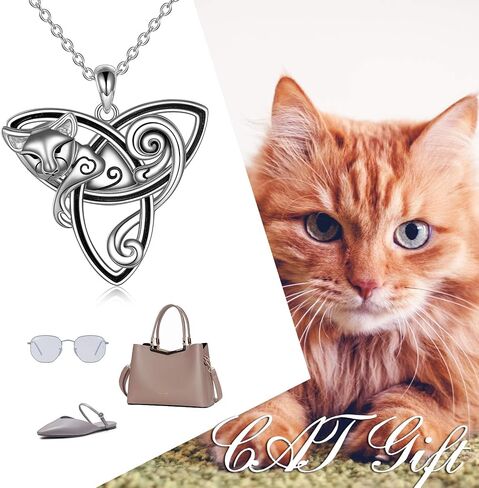 POPLYKE Celtic Cat Necklace/Cat Urn Necklace for Women Sterling Silver Triquetra Celtic Trinity Knot Necklace for Girls Halloween Jewelry Gifts in Kuwait