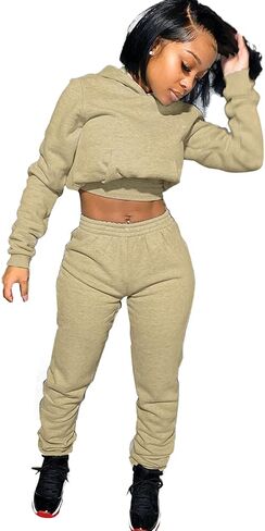 Jogging Suits for Women, Sweatsuit 2 Piece Outfits Long Sleeve Crop Top Hoodie Pants Tracksuit Set in Kuwait