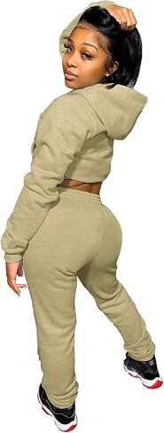 Jogging Suits for Women, Sweatsuit 2 Piece Outfits Long Sleeve Crop Top Hoodie Pants Tracksuit Set in Kuwait