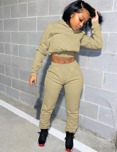 Jogging Suits for Women, Sweatsuit 2 Piece Outfits Long Sleeve Crop Top Hoodie Pants Tracksuit Set in Kuwait