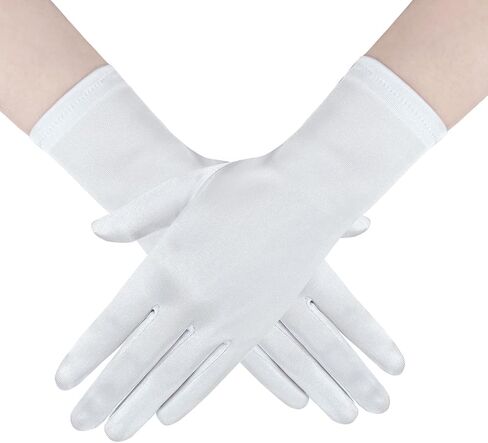 Gionforsy Short Satin Opera Gloves Formal Wrist Gloves Tea Party 1920s Banquet Gloves Wedding Dancing Gloves in Kuwait