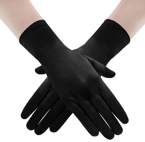 Gionforsy Short Satin Opera Gloves Formal Wrist Gloves Tea Party 1920s Banquet Gloves Wedding Dancing Gloves in Kuwait