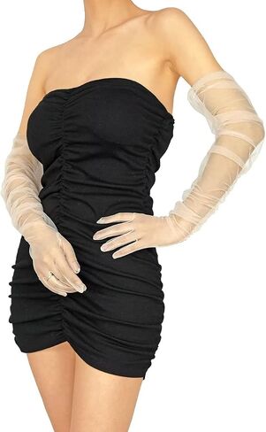 XXDingbs Women's Super Long Mesh Sheer Gloves Pleated Sleeve Opera Party Tulle Gloves for Wedding Party Costume Accessories in Saudi Arabia