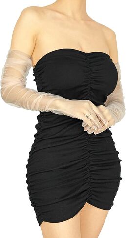 XXDingbs Women's Super Long Mesh Sheer Gloves Pleated Sleeve Opera Party Tulle Gloves for Wedding Party Costume Accessories in Saudi Arabia