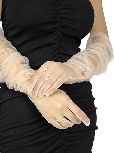XXDingbs Women's Super Long Mesh Sheer Gloves Pleated Sleeve Opera Party Tulle Gloves for Wedding Party Costume Accessories in Saudi Arabia