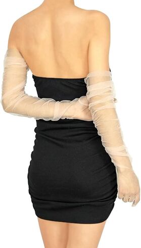 XXDingbs Women's Super Long Mesh Sheer Gloves Pleated Sleeve Opera Party Tulle Gloves for Wedding Party Costume Accessories in Saudi Arabia