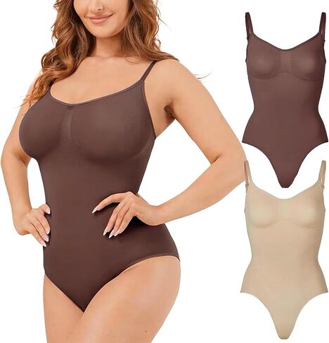 CHIC FILLES 2Pieces Bodysuits for Women Tummy Control Shapewear Seamless Sculpting thong Body Shaper Tank Top in Kuwait