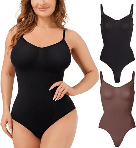 CHIC FILLES 2Pieces Bodysuits for Women Tummy Control Shapewear Seamless Sculpting thong Body Shaper Tank Top in Kuwait