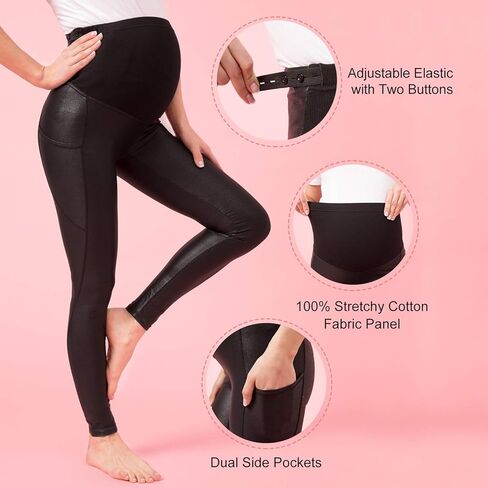 Tagoo Maternity Faux Leather Leggings for Women Pregnancy Pleather Pants Trendy Maternity Clothes for Pregnant Women in Kuwait