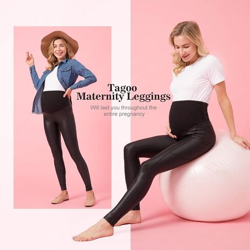 Tagoo Maternity Faux Leather Leggings for Women Pregnancy Pleather Pants Trendy Maternity Clothes for Pregnant Women in Kuwait