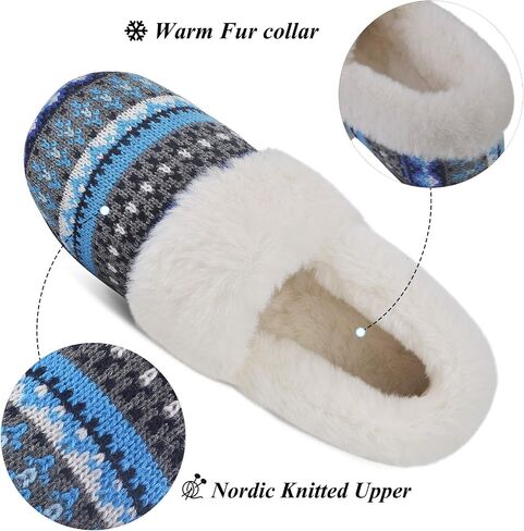 DL Women's Comfy House Slippers with Faux Fur Lining, Memory Foam Slip on House Shoes Nordic with Indoor Outdoor Anti-Skid Rubber Sole in Saudi Arabia