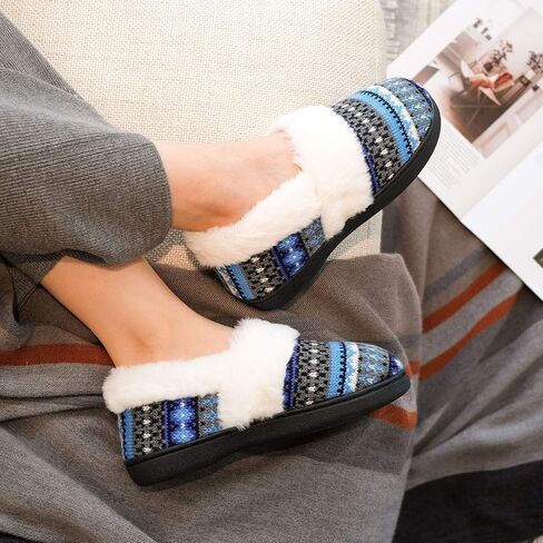 DL Women's Comfy House Slippers with Faux Fur Lining, Memory Foam Slip on House Shoes Nordic with Indoor Outdoor Anti-Skid Rubber Sole in Saudi Arabia